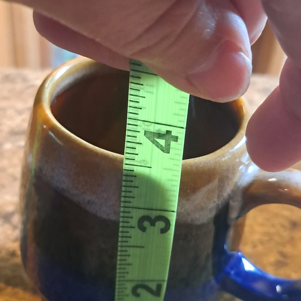 Vtg Retro Drip Glaze High Gloss Stoneware Coffee Tea Cup Mug Blue Brown Cream 2